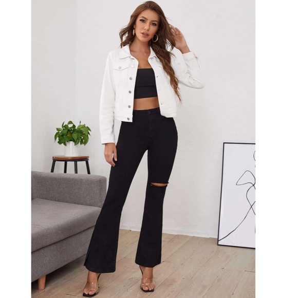 White Denim Jean Jacket Classic Button Up / Down Front Pockets - Picture 4 of 14